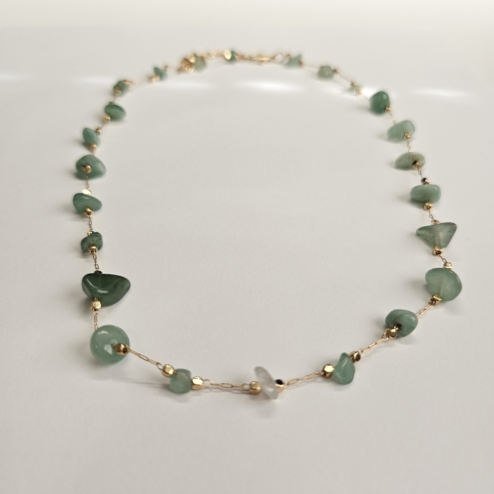 Bohemian Dainty Gold Green Natural Beaded Necklace
